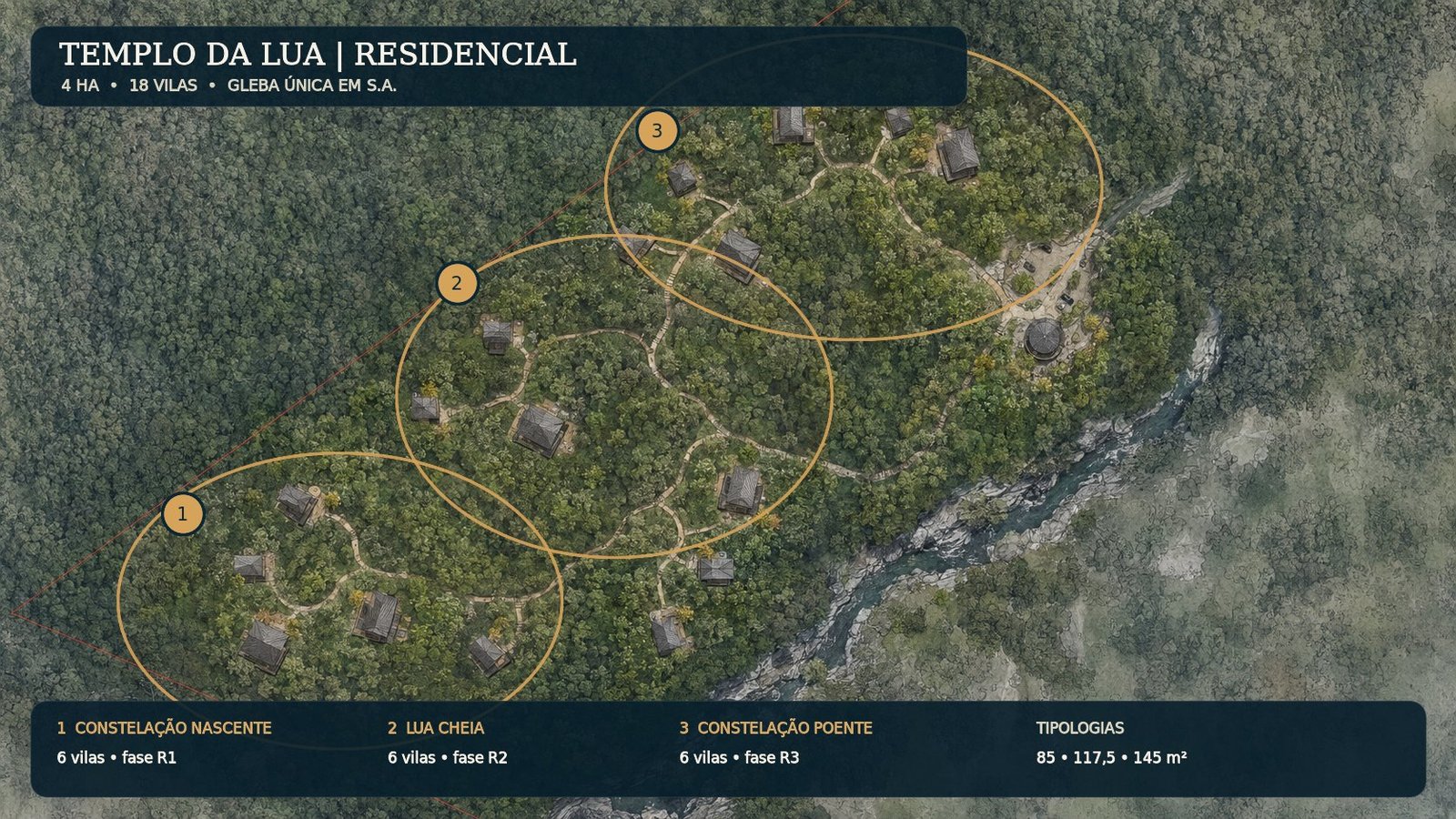 Prancha técnica residencial com três constelações de seis vilas