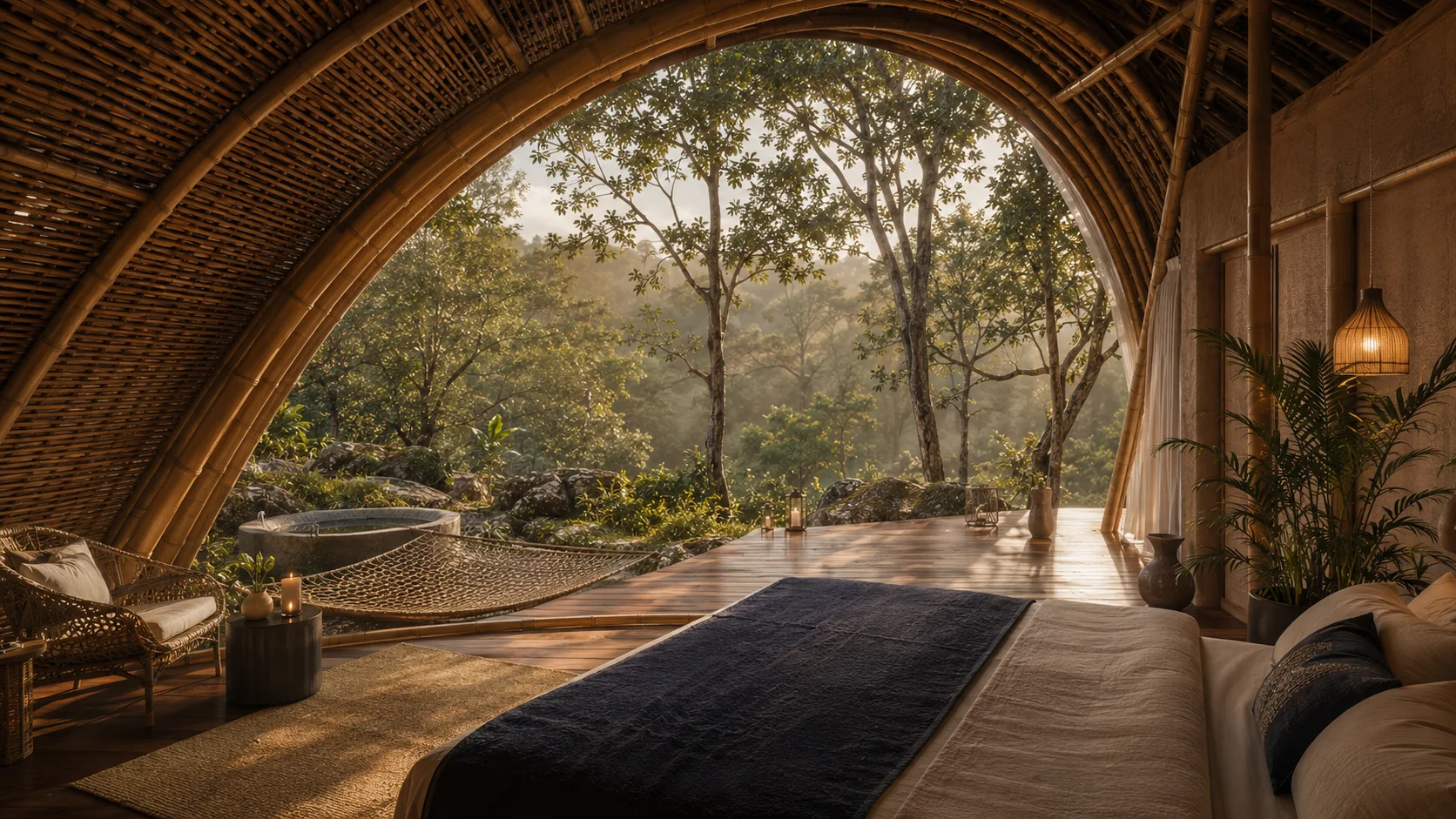 Quarto da tipificação Casulo voltado para a floresta